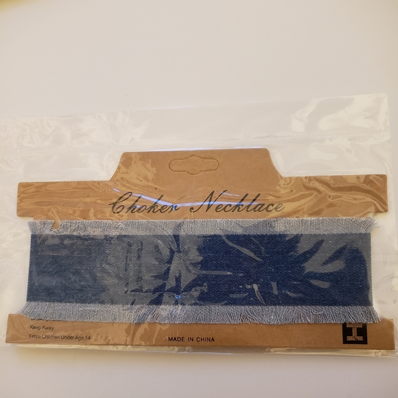 Denim Fringe Choker Necklace | Trendy 90s Style - Picture 3 of 7